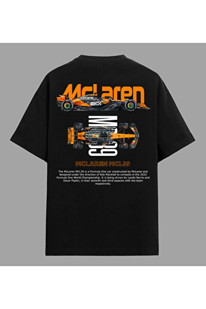 Edizen Mclaren MCL39 Formula 1 Premium T-shirt Unisex Oversize %100 Pamuk Siyah