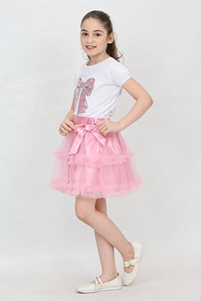 nacar çarşı Κοριτσίστικο μπλουζάκι με σχέδιο φιόγκου και λεπτομέρεια βολάν, ρ...