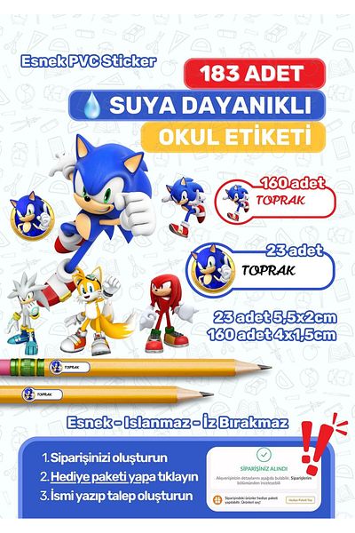 alışveriş kurdu School Tag Pen Tag Notebook Tag Custom Name Writable Tag Sonic Themed 183 Pieces
