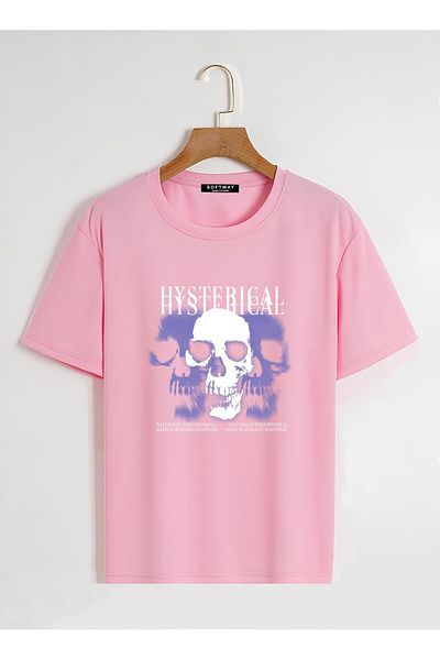 SOFTWAY Unisex Oversize Crew Neck Hysterigal Basic T-Shirt - ΡΟΖ