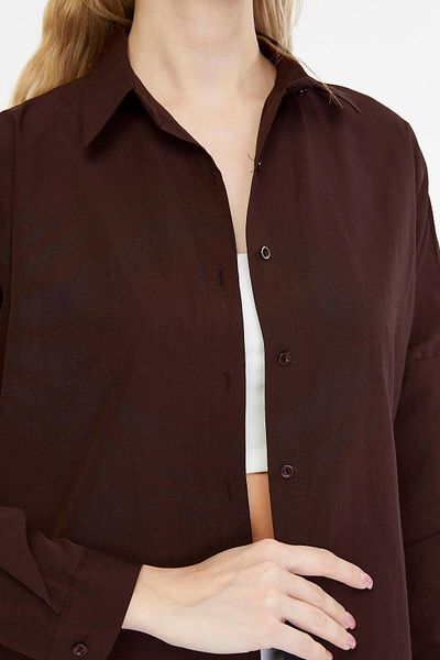 SOFTWAY Γυναικείο Oversize Μακρύ Basic Πουκάμισο – Καφέ