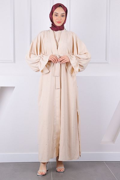 İmajButik Μπεζ ζωσμένη πέτρα Abaya