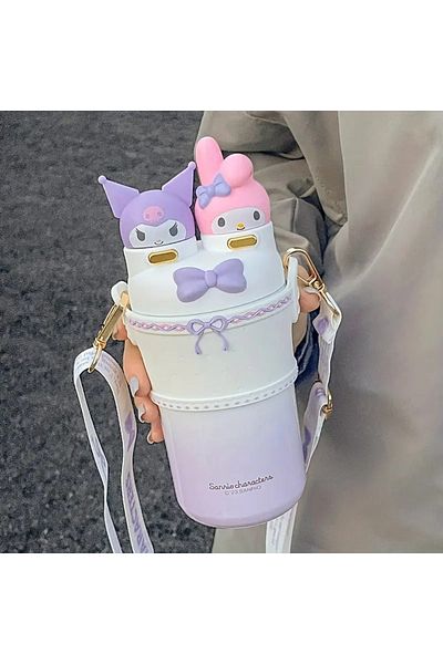 bundle island Children's Thermos 550ml, with Kuromi and My Melody Figures, Stainless Steel and Two Layers of Cover Ad564