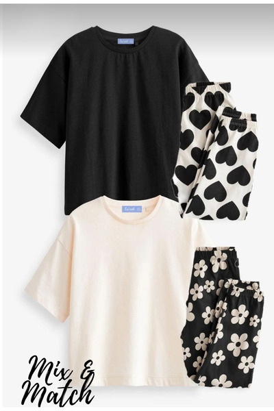 Butik Laciel Kız Çocuk Siyah Beyaz Oversize Tshirt Takim - Mix and Match