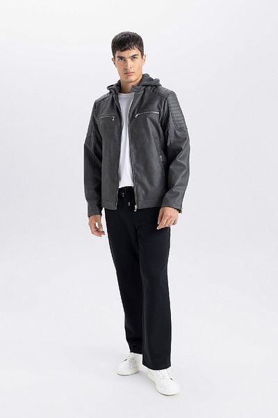 DeFacto Slim Fit Kunstledermantel Slim Fit Kapuzenreißverschluss R2523AZ25SP
