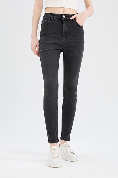 DeFacto Skinny Fit High Waist Straight Leg Long Jean Snow Washed Pants D6601Ax25Sp
