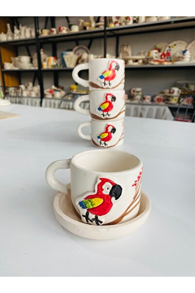 Banuart Papağan Kuşlu el yapımı hediyelik Seramik kahve fincanı