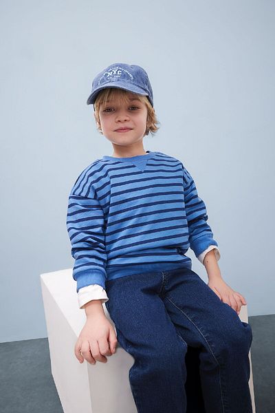 DeFacto 2-teiliges Set für Babys – gestreiftes Sweatshirt mit Rundhalsausschnitt und Jogginghose mit elastischem Bund D7750a525sp