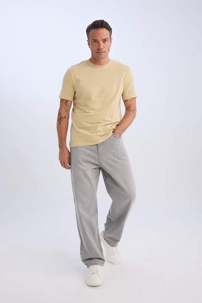 DeFacto Νέα σεζόν Νέα κανονική εφαρμογή Crew Neck Basic μονόχρωμο μπλουζάκι με κοντό μανίκι από 100% βαμβάκι