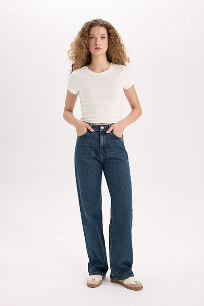 DeFacto 90er-Jahre-Jeans mit hoher Taille und weitem Bein – Schneewäsche D7953ax25sp