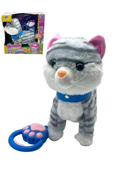 SCOWETTO Peluş Pilli Sesli Tasmalı Yürüyen Sevimli Kedi Mia Tasmalı Oyun Arkadaşı Oyuncak