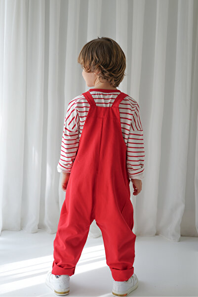 Catz Kids Red Gabardine Strappy Jumpsuit + Red White Striped Sweat
