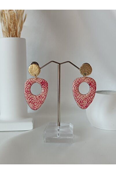 La fee aksesuar أقراط بوهيمية وعرقية بلون وردي معدني وذهبي، أقراط من الطين ال...