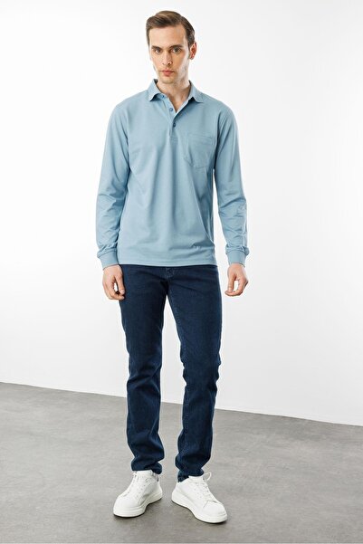 Desen Triko Erkek Polo Yaka Cepli Uzun Kollu Sweatshirt H.Mavi