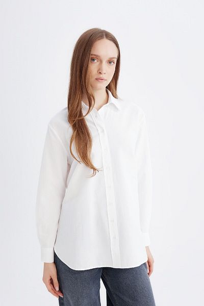 DeFacto Relax Fit Poplin Long Sleeve White Shirt Tunic D7341Ax25Sp