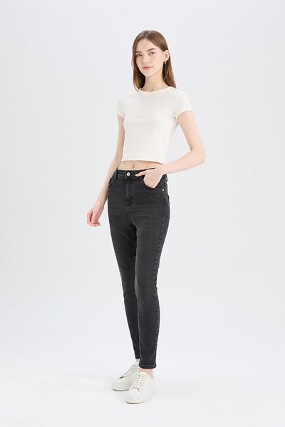 DeFacto Skinny Fit High Waist Straight Leg Long Jean Snow Washed Pants D6601Ax25Sp