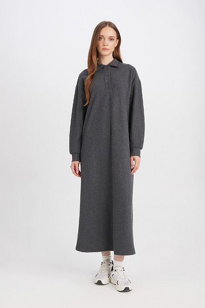 DeFacto Πλεκτό φόρεμα Polo Neck Maxi - Μασίφ, μακρυμάνικο και ύφασμα Θεσσαλονίκης B7260ax24wn