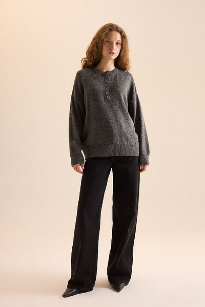 DeFacto Relax Fit Buttoned Collar Knitwear Sweater D4913Axns