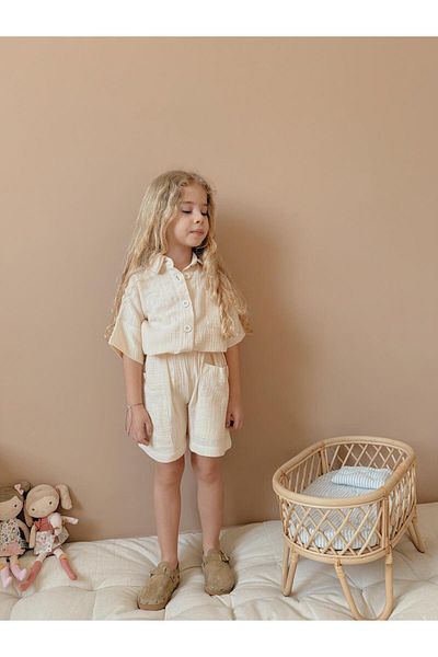 YİGİT BUTİK Yigit Boutique Girl's Set with Muslin Fabric Shorts