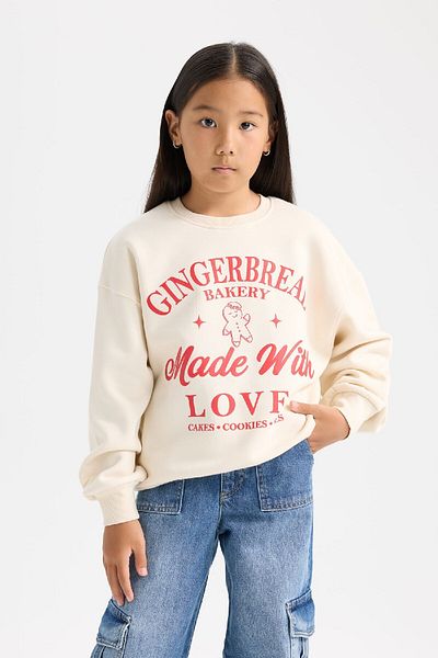 DeFacto Girls' Relax Fit Crew Neck Printed Sweatshirt D7058A824Wn