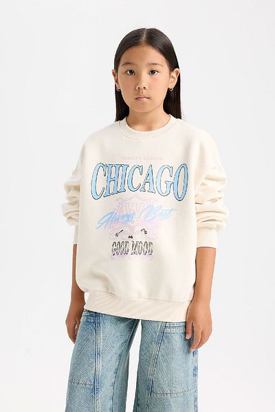 DeFacto Girls' Relax Fit Crew Neck Printed Sweatshirt D7046A824Wn