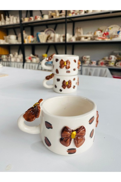 Banuart Kurdeleli Leopar El Yapımı Hediyelik Seramik Mug Kahve Fincanı