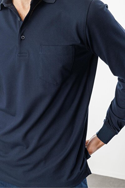 Desen Triko Erkek Polo Yaka Cepli Uzun Kollu Sweatshirt Lacivert