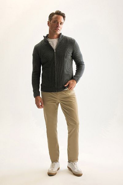 DeFacto Waffel-Cardigan mit normaler Passform, halber Rollkragenpullover und Reißverschluss, R1195azns