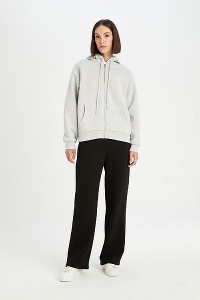 DeFacto Φούτερ Back To School Grey Relax Fit Hooded - Φερμουάρ, ίσια τσέπη D8717ax24wn