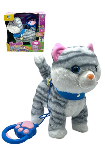 SCOWETTO Peluş Pilli Sesli Tasmalı Yürüyen Sevimli Kedi Mia Tasmalı Oyun Arkadaşı Oyuncak