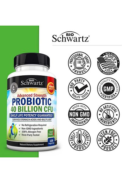 BioSchwartz Daily Probiotic Supplement with 40 Billion CFU with Astragalus and Lactobacillus Acidophilus 60 Caps