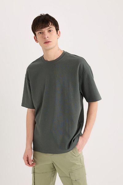 DeFacto Oversize Φαρδιά Εφαρμογή Crew Λαιμόκοψη κοντό μανίκι Basic απλό βαρύ ύφασμα T-shirt X3926az25sp