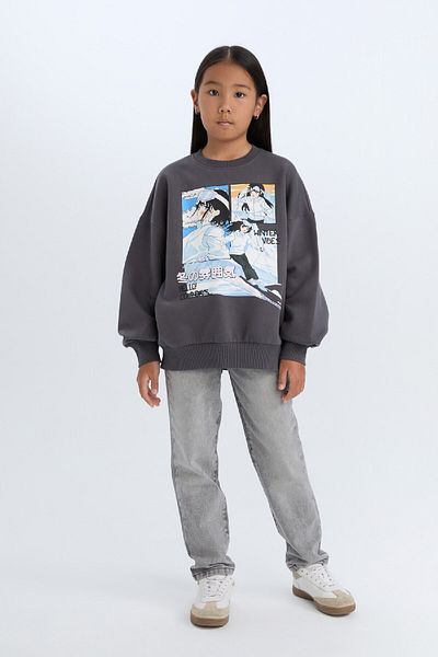 DeFacto Girls Oversize Wide Fit Crew Neck Printed Sweatshirt D7054A824Wn