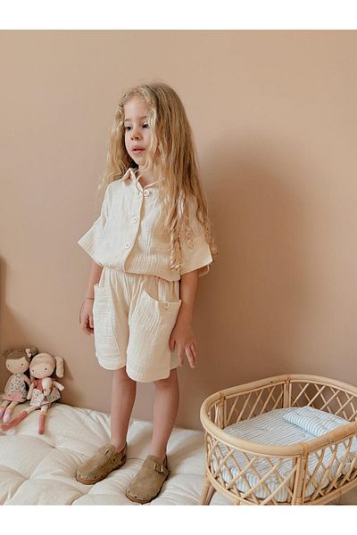YİGİT BUTİK Yigit Boutique Girl's Set with Muslin Fabric Shorts