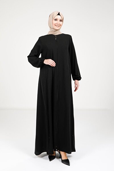 Beyza Fermuarlı Siyah Renk Ferace 9326