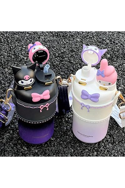 bundle island Children's Thermos 550ml, with Kuromi and My Melody Figures, Stainless Steel and Two Layers of Cover Ad564