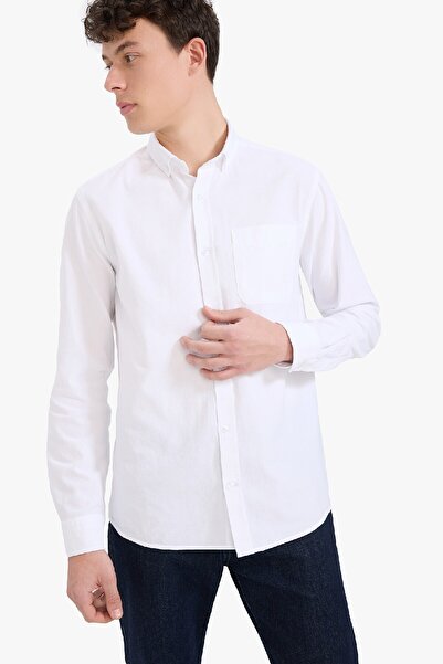 DeFacto %100 Pamuk Regular Fit Polo Yaka Oxford Basic Düz Uzun Kollu Beyaz Gömlek A8028ax25sp