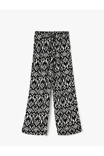 Koton Ethnic Patterned Waist Lace Viscose Black - White Women's Trousers 5Sal40022Iw