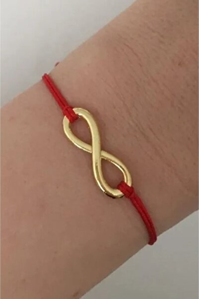 bygüneşaccessories Altın Kaplama Sonsuzluk Figürlü Tasarım Kırmızı İp Şans Bi...