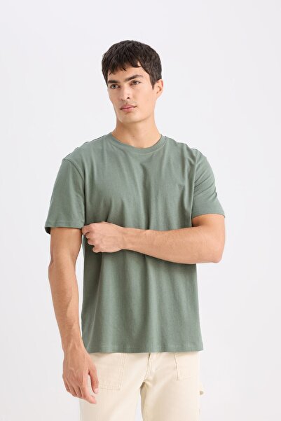DeFacto 100% Cotton New Regular Fit Crew Neck Basic Plain Short Sleeve T-Shirt V7699Az25Sp