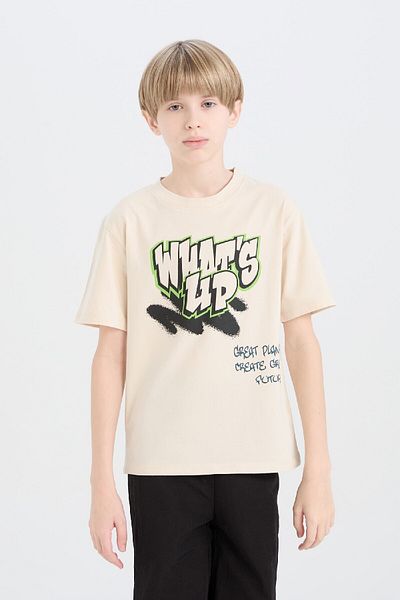 DeFacto Tricou cu mânecă scurtă imprimat cu gât crew pentru băieți D9489A825SM