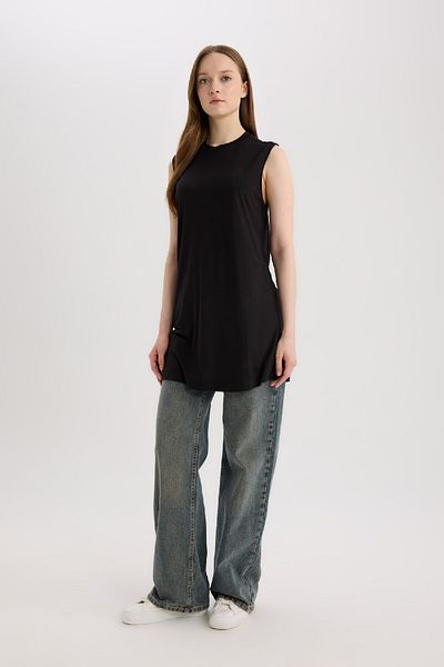DeFacto Regular Fit Crew Neck Sleeveless Black Tunic A8352Ax25Sp