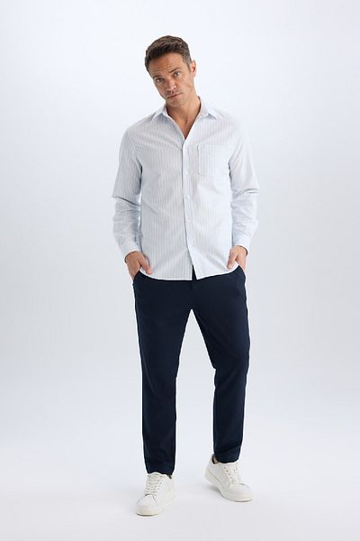 DeFacto Cămașă cu mânecă lungă cu guler polo în dungi Oxford - Regular Fit D6101AX25SP