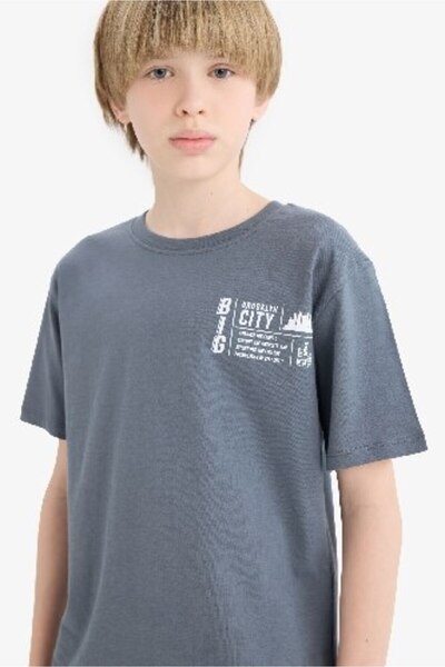 DeFacto Boy's Crew Neck Printed Short Sleeve T-Shirt D9276A825Sm