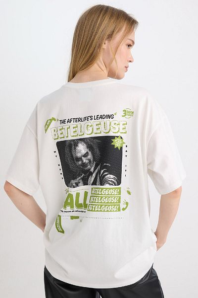 DeFacto Beetlejuice bedrucktes Oversize-T-Shirt – Rundhalsausschnitt, kurze Ärmel D8363ax24au