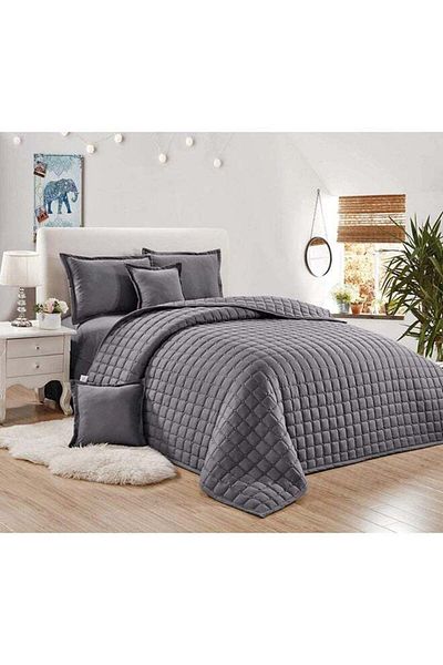 Generic مون طقم لحاف مضغوط مكون من 4 قطع مايكروفايبر رمادي 210x160س