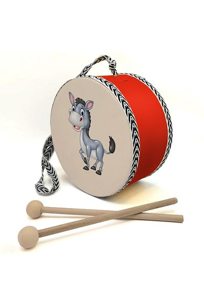 BAKSEPETE Donkey Printed Leather Toy Children's Drum Red (2-5 Years Old)