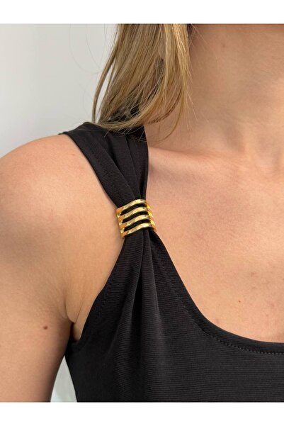 Nura Francy Жіноча чорна блуза з бретельками та золотими деталями