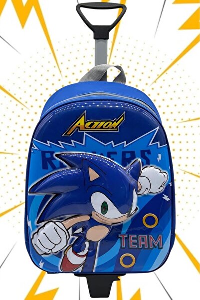 Uniquetrenders 2-6 Yaş Kirpi Sonic Temalı 5d Baskılı Anasınıfı Kreş Çantası Çekçekli Seyahat Valizi Okul Çantası