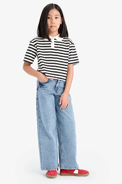 DeFacto Kız Çocuk Wide Leg Geniş Paça Jean Pantolon D7093a8